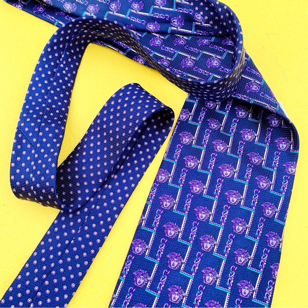 VERSACE multicolor multi logo medusa head 100% silk tie colorful designer